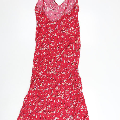 Marks and Spencer Womens Red Floral Viscose Tank Dress Size 12 V-Neck Pullover - Open Back