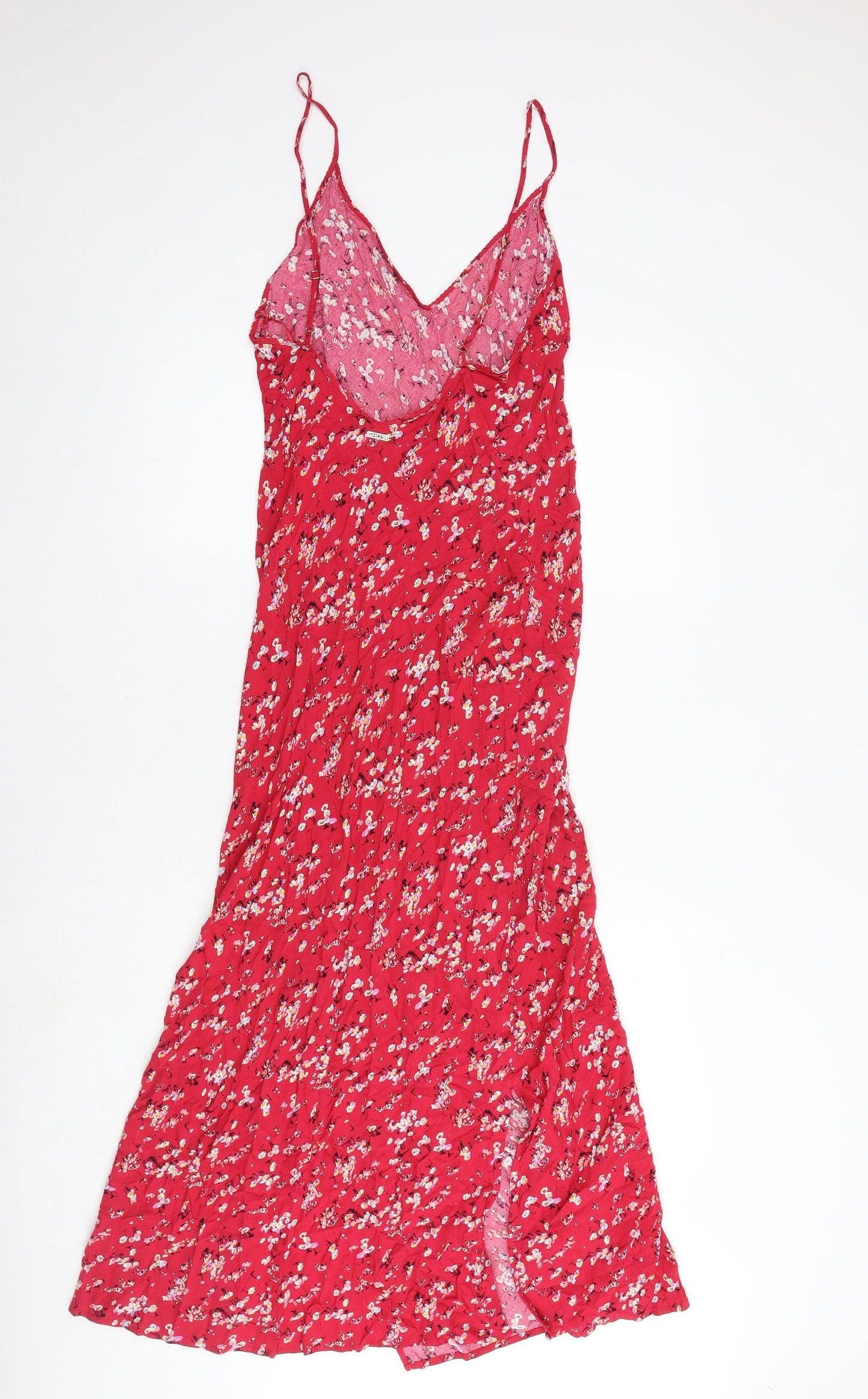 Marks and Spencer Womens Red Floral Viscose Tank Dress Size 12 V-Neck Pullover - Open Back