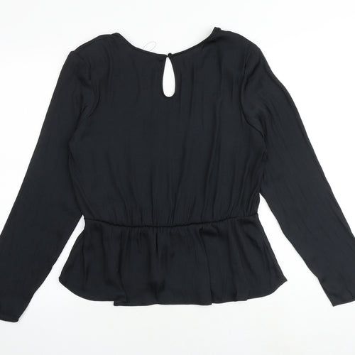 Marks and Spencer Womens Black Polyester Basic Blouse Size 12 V-Neck