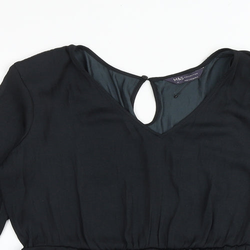 Marks and Spencer Womens Black Polyester Basic Blouse Size 12 V-Neck