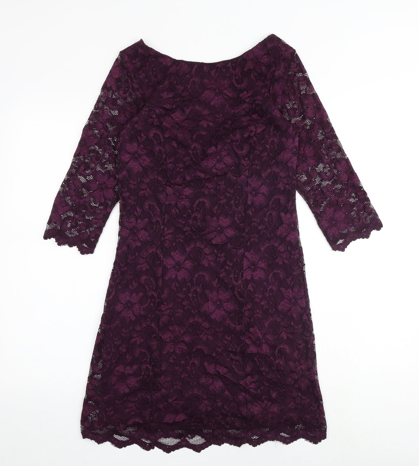 New Look Womens Purple Polyester Shift Size 10 Round Neck Pullover - Open Back