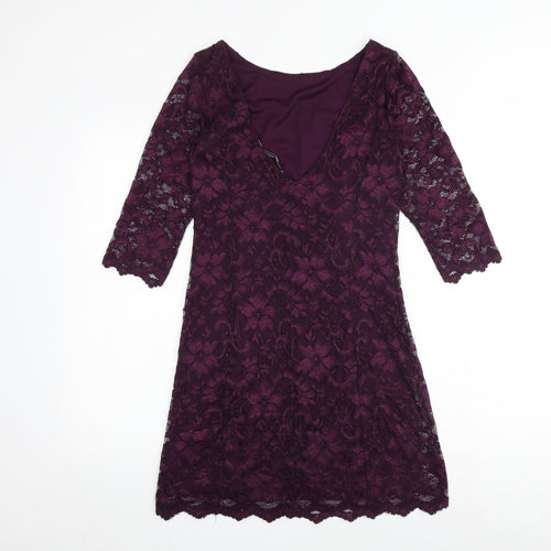 New Look Womens Purple Polyester Shift Size 10 Round Neck Pullover - Open Back