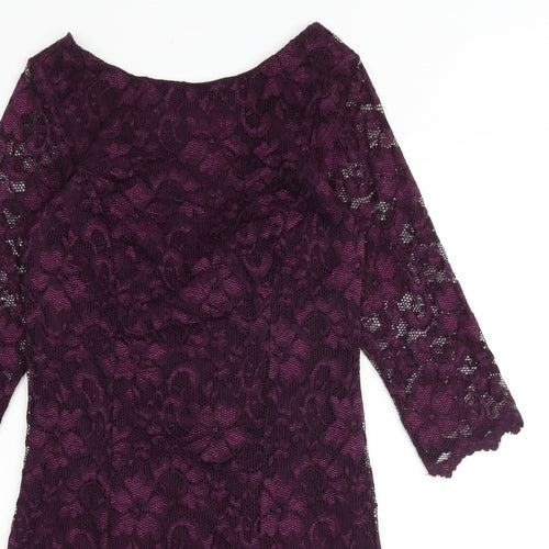 New Look Womens Purple Polyester Shift Size 10 Round Neck Pullover - Open Back