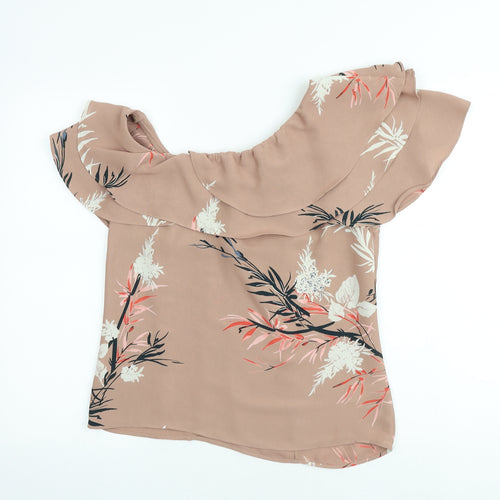 Autograph Womens Brown Geometric Polyester Basic Blouse Size 8 Boat Neck - Leaf Print