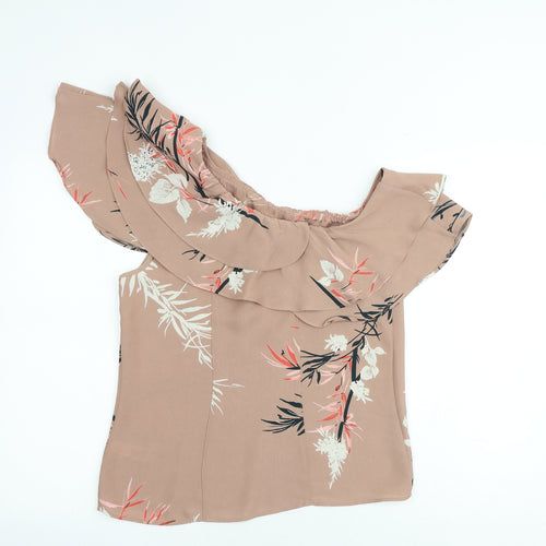 Autograph Womens Brown Geometric Polyester Basic Blouse Size 8 Boat Neck - Leaf Print