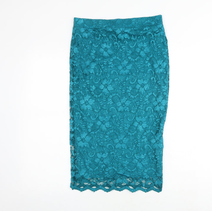 Miss Selfridge Womens Green Floral Polyester A-Line Skirt Size 12