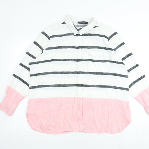 Marks and Spencer Womens Multicoloured Striped 100% Cotton Basic Button-Up Size 22 Collared