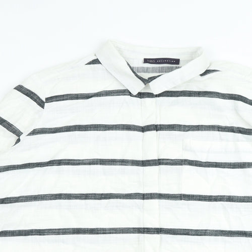 Marks and Spencer Womens Multicoloured Striped 100% Cotton Basic Button-Up Size 22 Collared