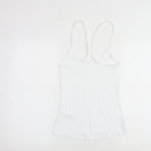 GOODMOVE Womens White Polyester Basic Tank Size 6 Round Neck Pullover