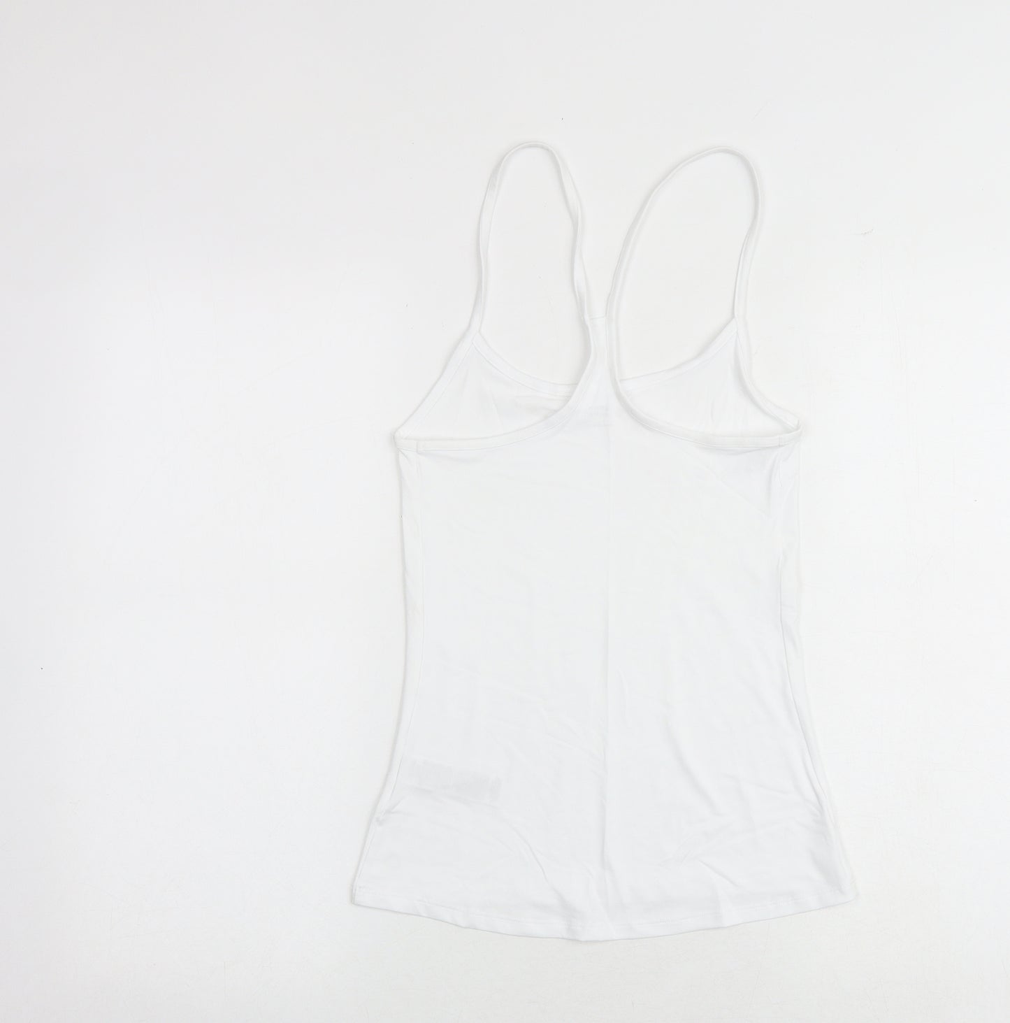 GOODMOVE Womens White Polyester Basic Tank Size 6 Round Neck Pullover