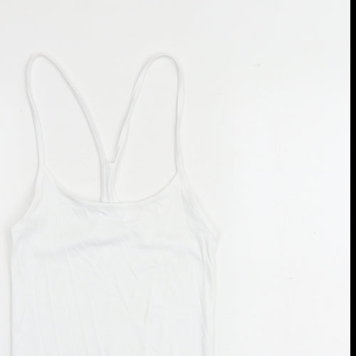 GOODMOVE Womens White Polyester Basic Tank Size 6 Round Neck Pullover