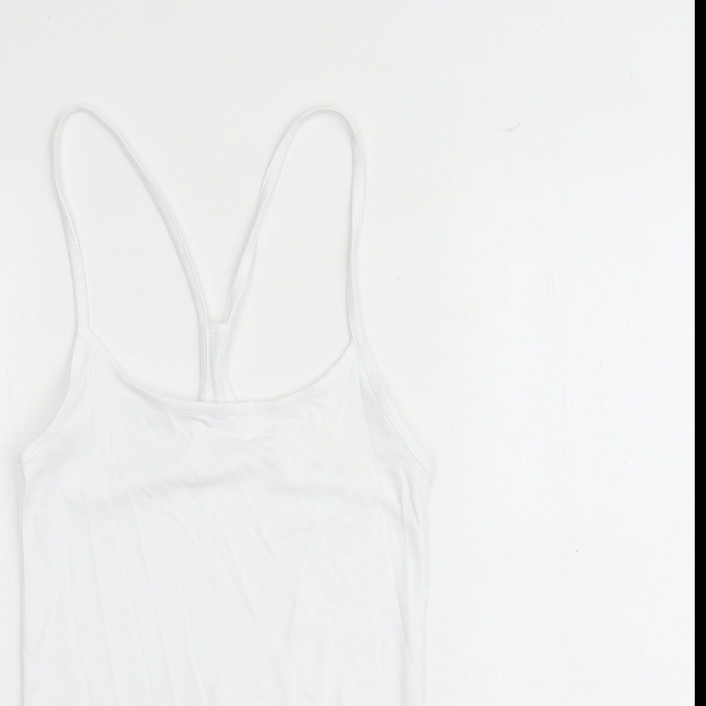 GOODMOVE Womens White Polyester Basic Tank Size 6 Round Neck Pullover