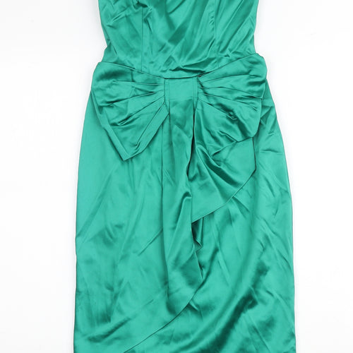 Oasis Womens Green Acetate A-Line Size 8 Off the Shoulder Zip