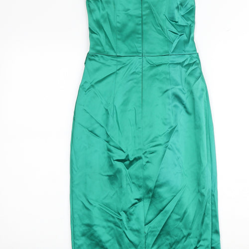 Oasis Womens Green Acetate A-Line Size 8 Off the Shoulder Zip