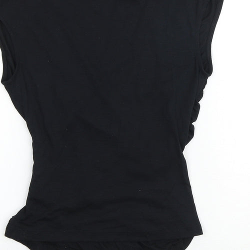 Marks and Spencer Womens Black Polyester Basic Blouse Size 8 V-Neck - Wrap Style Ruched