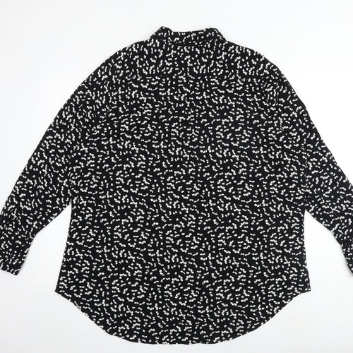 Marks and Spencer Womens Black Geometric Viscose Basic Button-Up Size 20 Collared