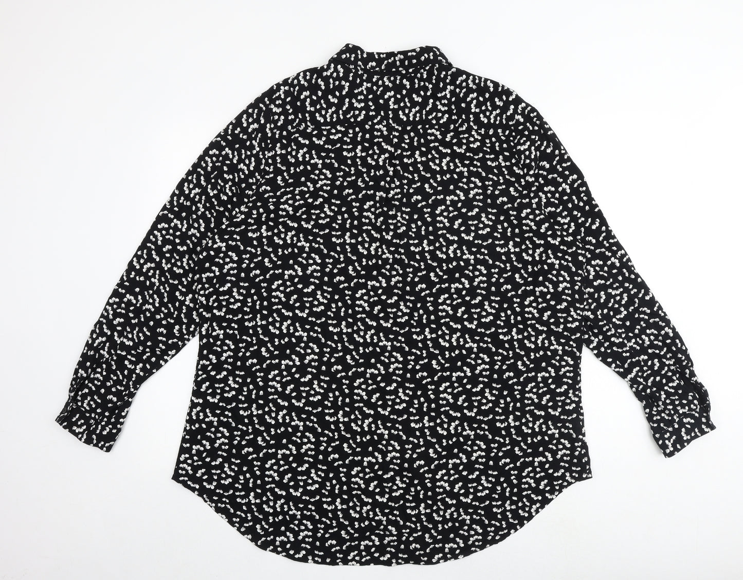 Marks and Spencer Womens Black Geometric Viscose Basic Button-Up Size 20 Collared