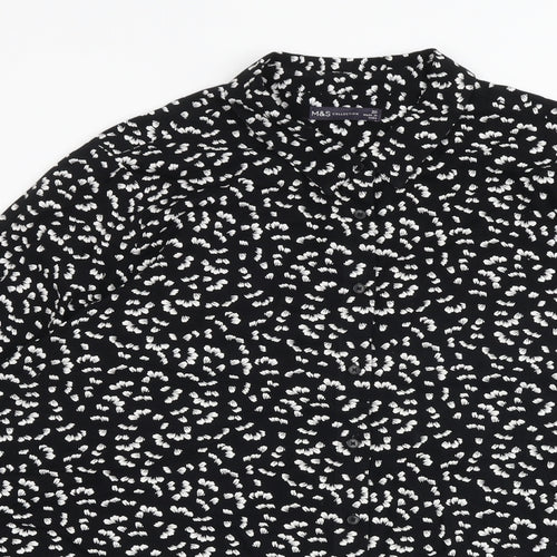 Marks and Spencer Womens Black Geometric Viscose Basic Button-Up Size 20 Collared