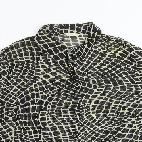 Marks and Spencer Womens Black Geometric Viscose Basic Button-Up Size 18 Collared