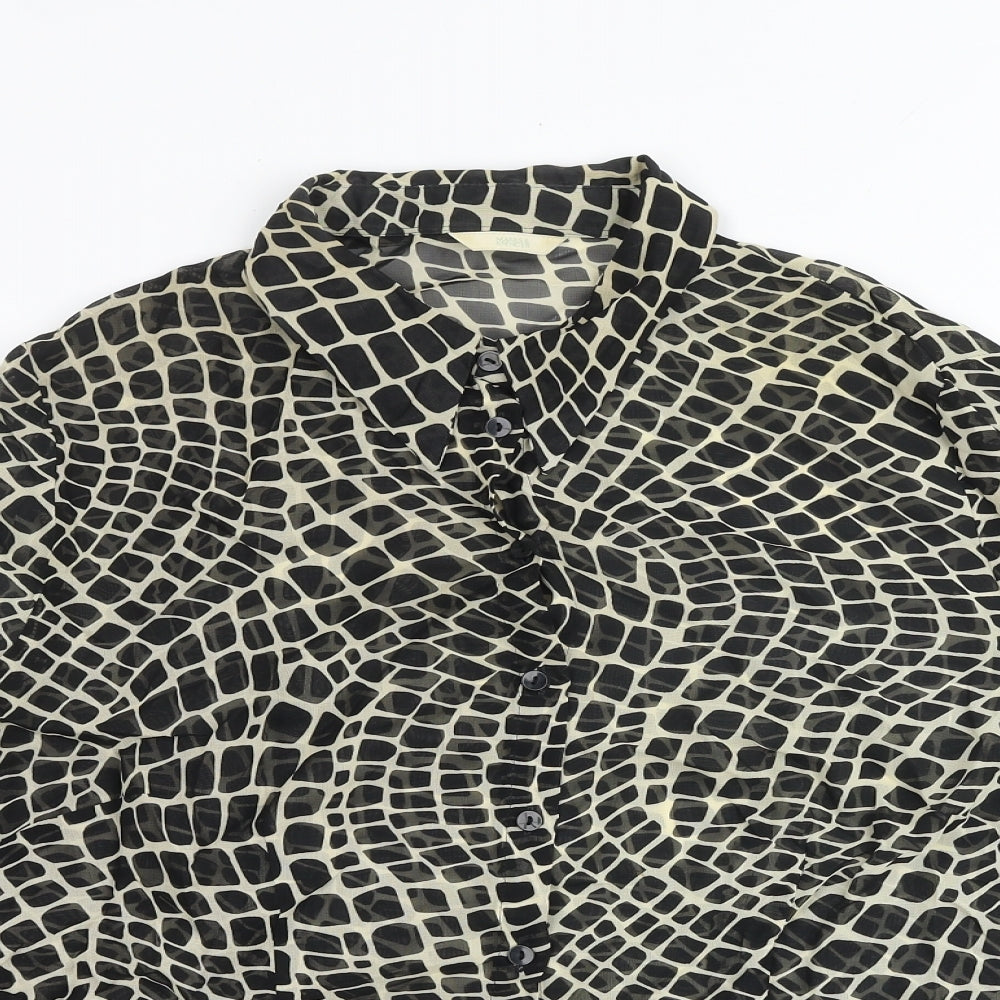 Marks and Spencer Womens Black Geometric Viscose Basic Button-Up Size 18 Collared