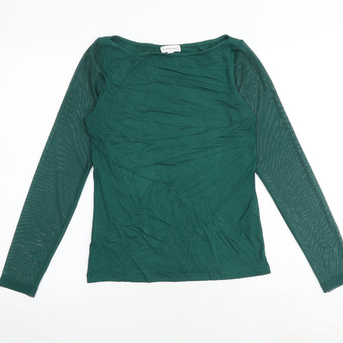 Warehouse Womens Green Polyester Basic T-Shirt Size 6 Boat Neck - Mesh Sleeves