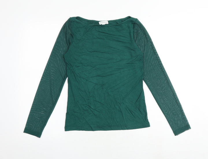 Warehouse Womens Green Polyester Basic T-Shirt Size 6 Boat Neck - Mesh Sleeves