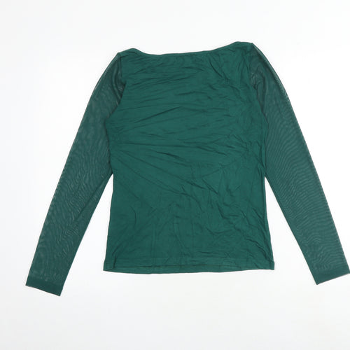 Warehouse Womens Green Polyester Basic T-Shirt Size 6 Boat Neck - Mesh Sleeves