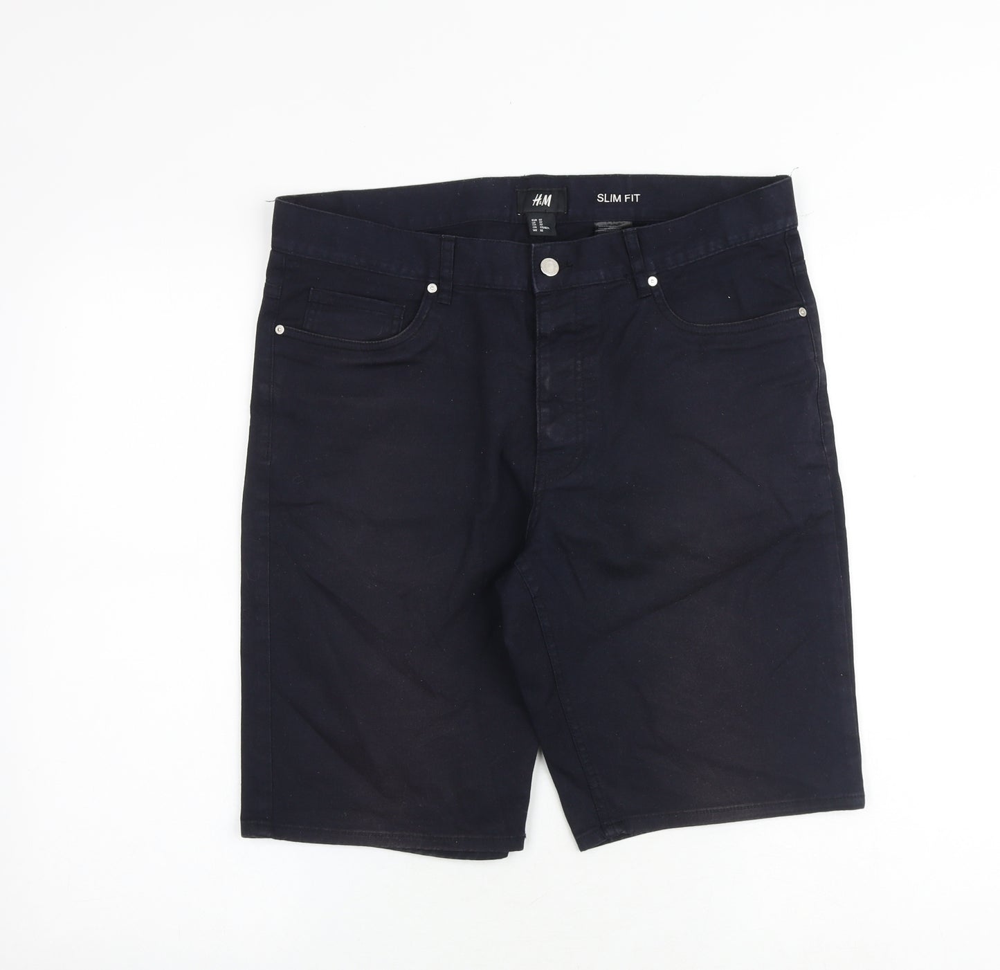 H&M Mens Black Cotton Bermuda Shorts Size 32 in Slim Zip