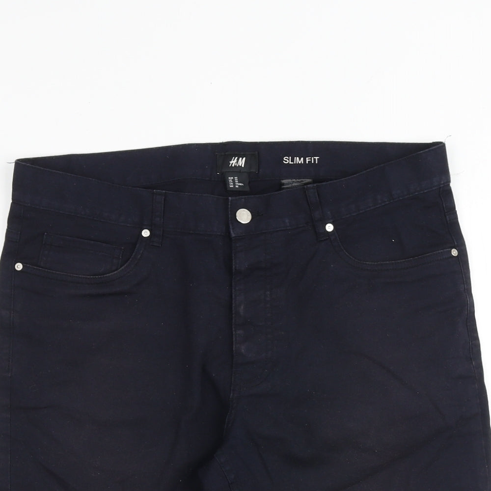 H&M Mens Black Cotton Bermuda Shorts Size 32 in Slim Zip
