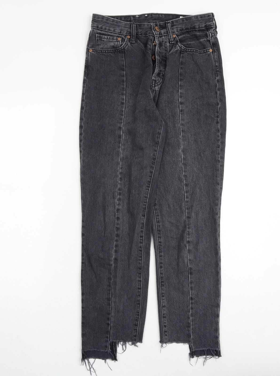 H&M Womens Grey Cotton Straight Jeans Size 26 in Regular Button