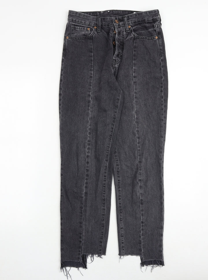 H&M Womens Grey Cotton Straight Jeans Size 26 in Regular Button