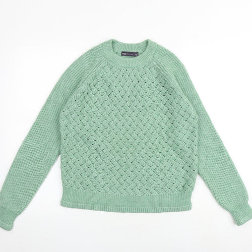 Marks and Spencer Womens Green Round Neck Polyester Pullover Jumper Size S