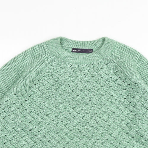 Marks and Spencer Womens Green Round Neck Polyester Pullover Jumper Size S