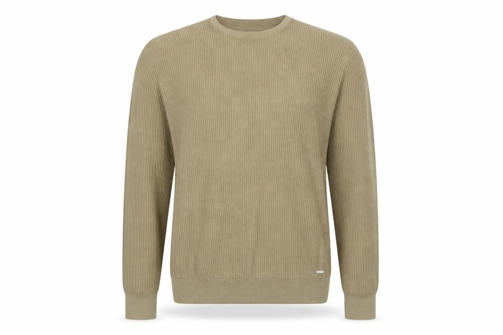 Front view of Autograph men’s brown round neck cotton jumper, size M, long sleeve