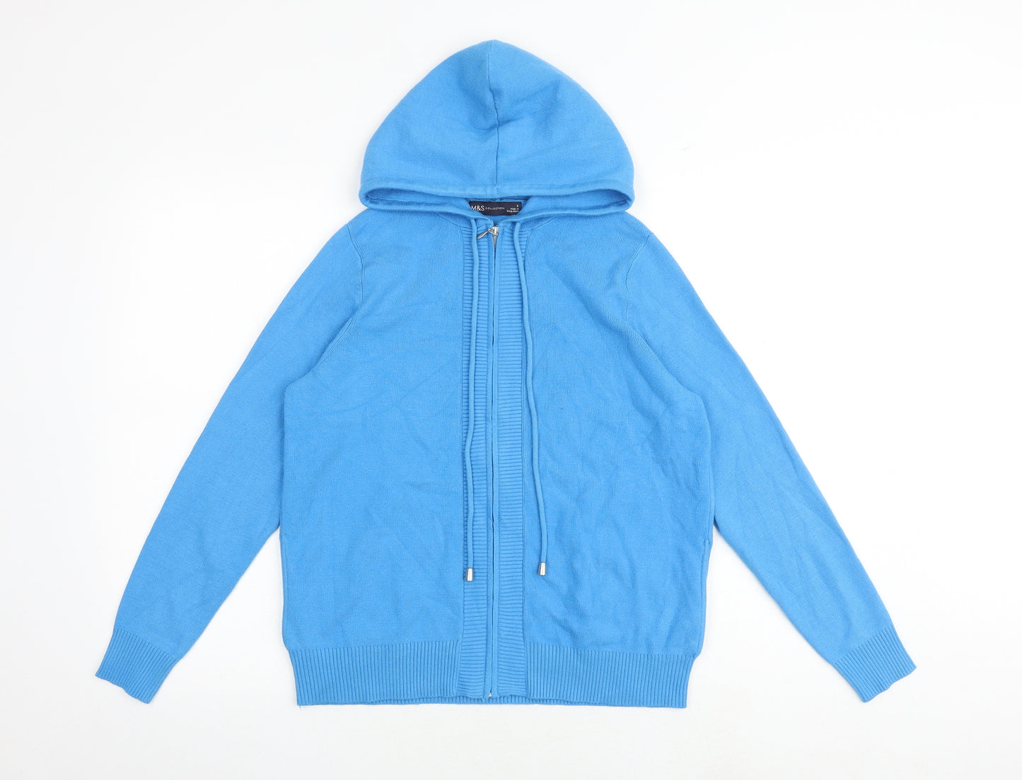 Marks and Spencer Womens Blue Round Neck Viscose Full Zip Jumper Size S