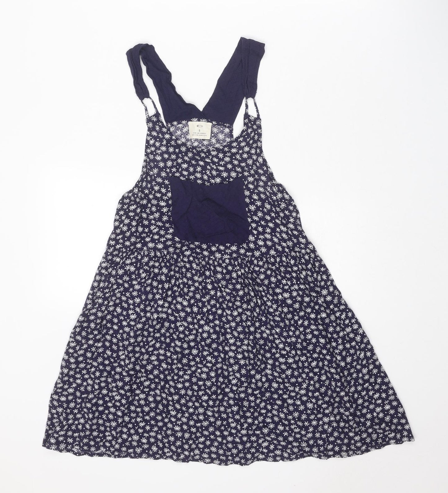 Pins & Needles Womens Blue Floral Viscose Pinafore/Dungaree Dress Size S Round Neck Pullover