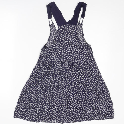 Pins & Needles Womens Blue Floral Viscose Pinafore/Dungaree Dress Size S Round Neck Pullover