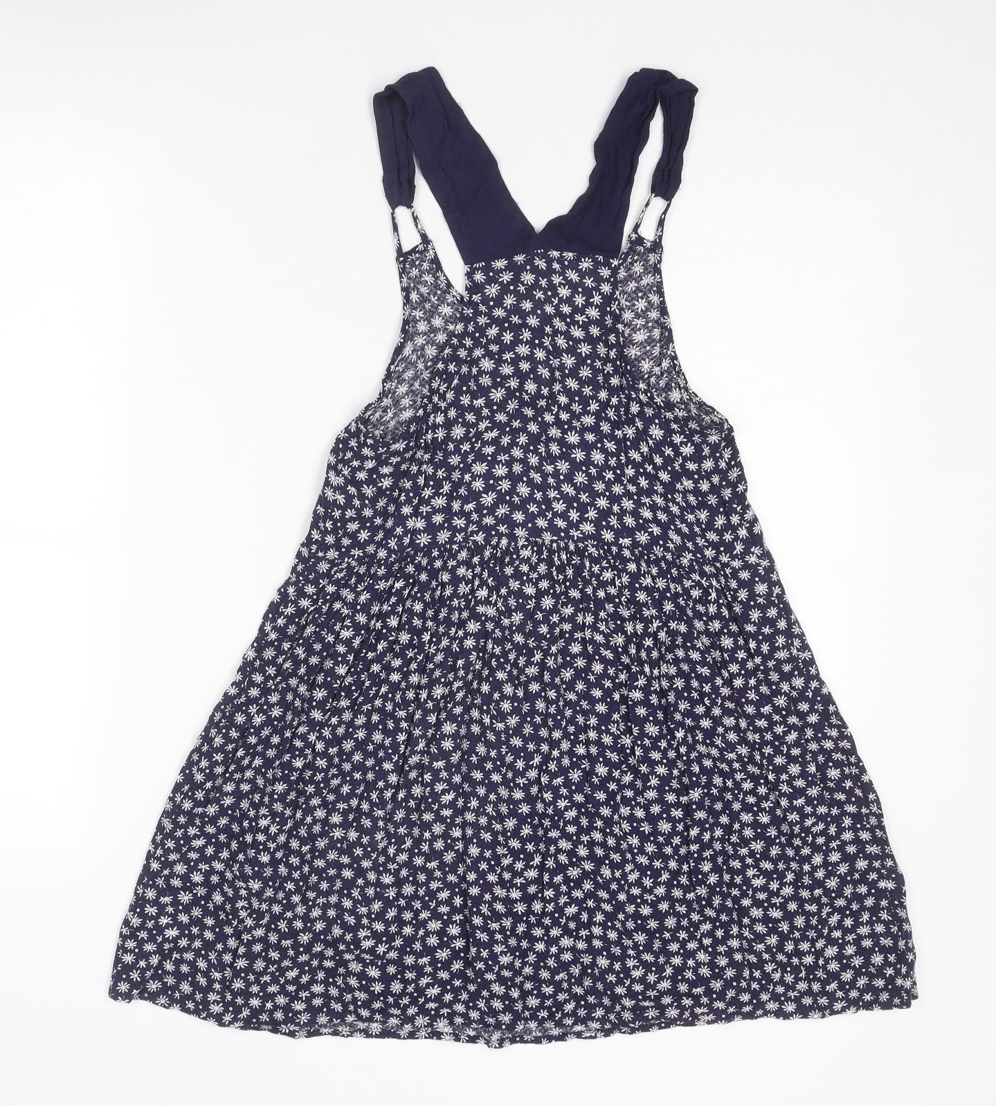 Pins & Needles Womens Blue Floral Viscose Pinafore/Dungaree Dress Size S Round Neck Pullover