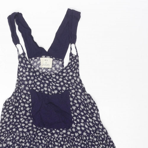 Pins & Needles Womens Blue Floral Viscose Pinafore/Dungaree Dress Size S Round Neck Pullover