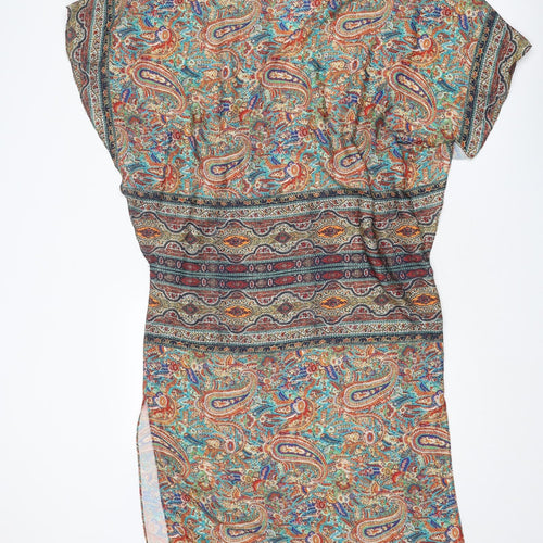 Zara Womens Multicoloured Geometric Polyester A-Line Size M V-Neck Pullover