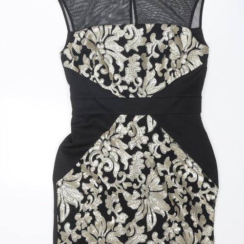SD Collection Womens Black Geometric Polyester Bodycon Size 10 Round Neck Button