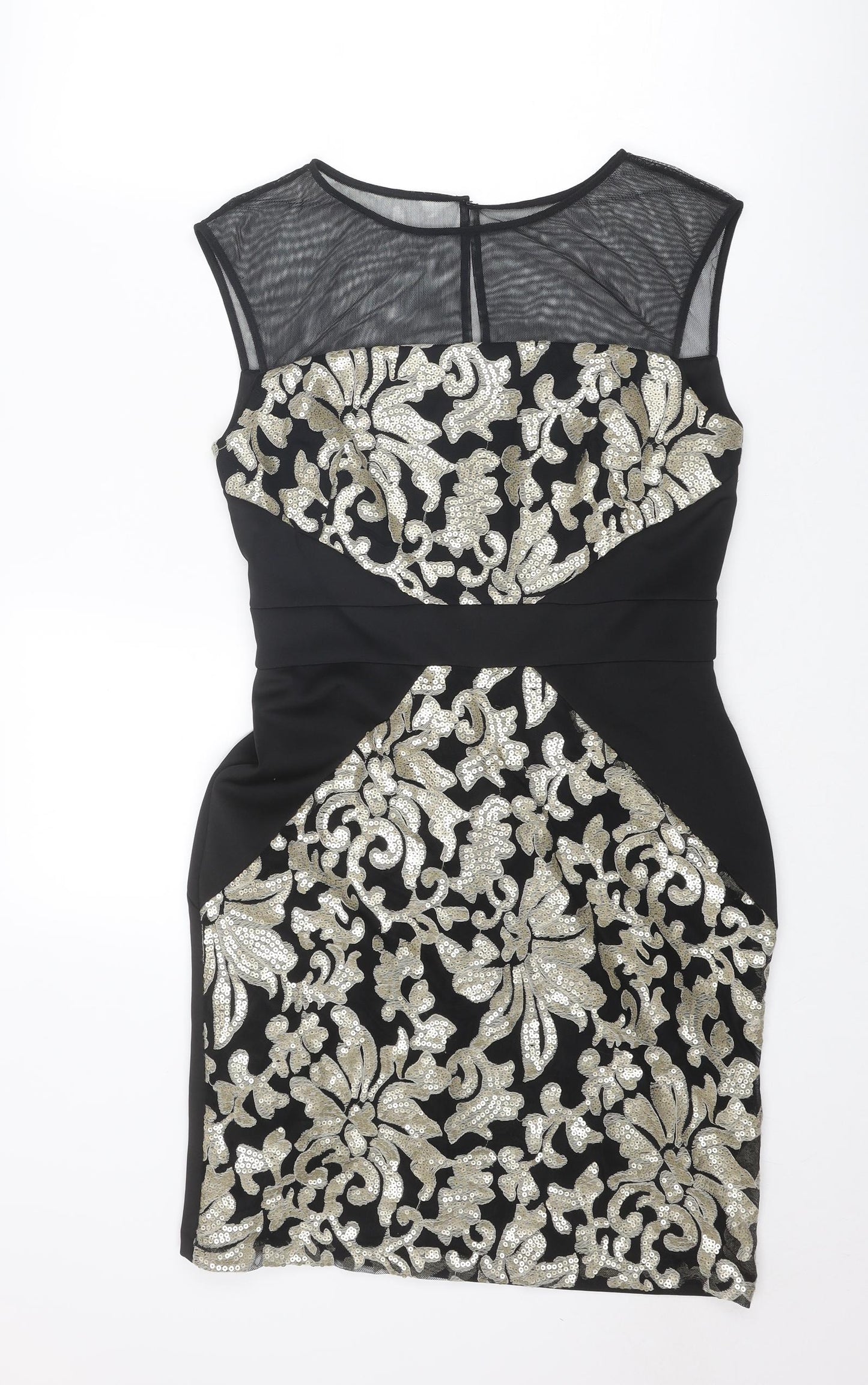 SD Collection Womens Black Geometric Polyester Bodycon Size 10 Round Neck Button
