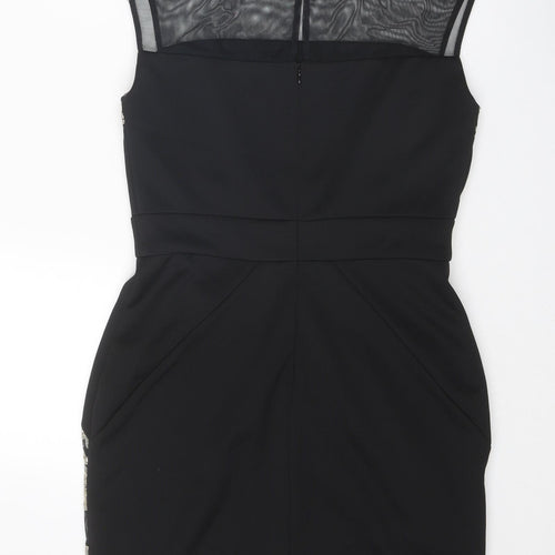 SD Collection Womens Black Geometric Polyester Bodycon Size 10 Round Neck Button