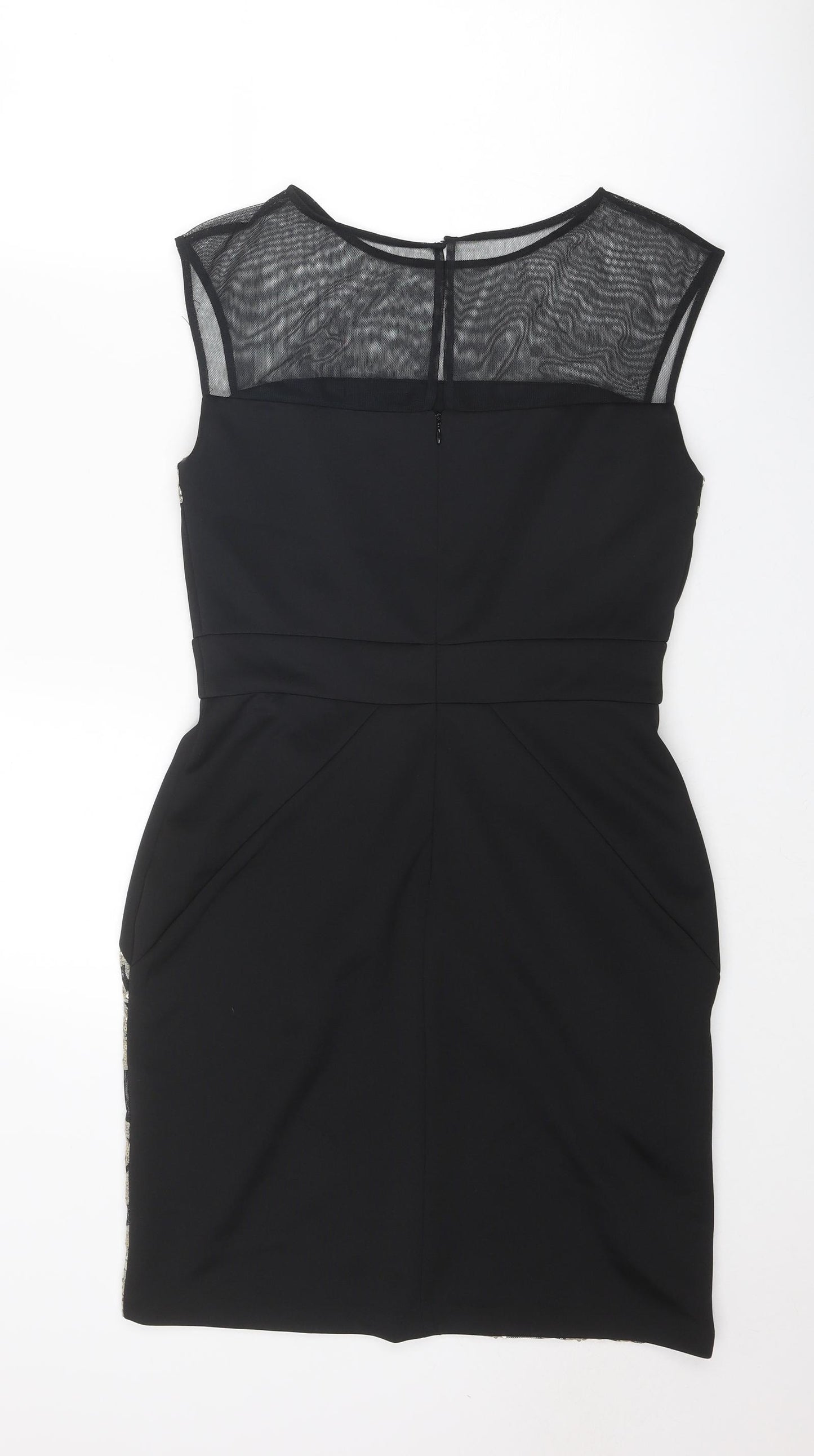 SD Collection Womens Black Geometric Polyester Bodycon Size 10 Round Neck Button