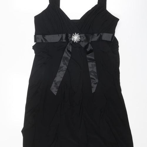 Scarlett Nite Womens Black Polyester Slip Dress Size 14 V-Neck Zip