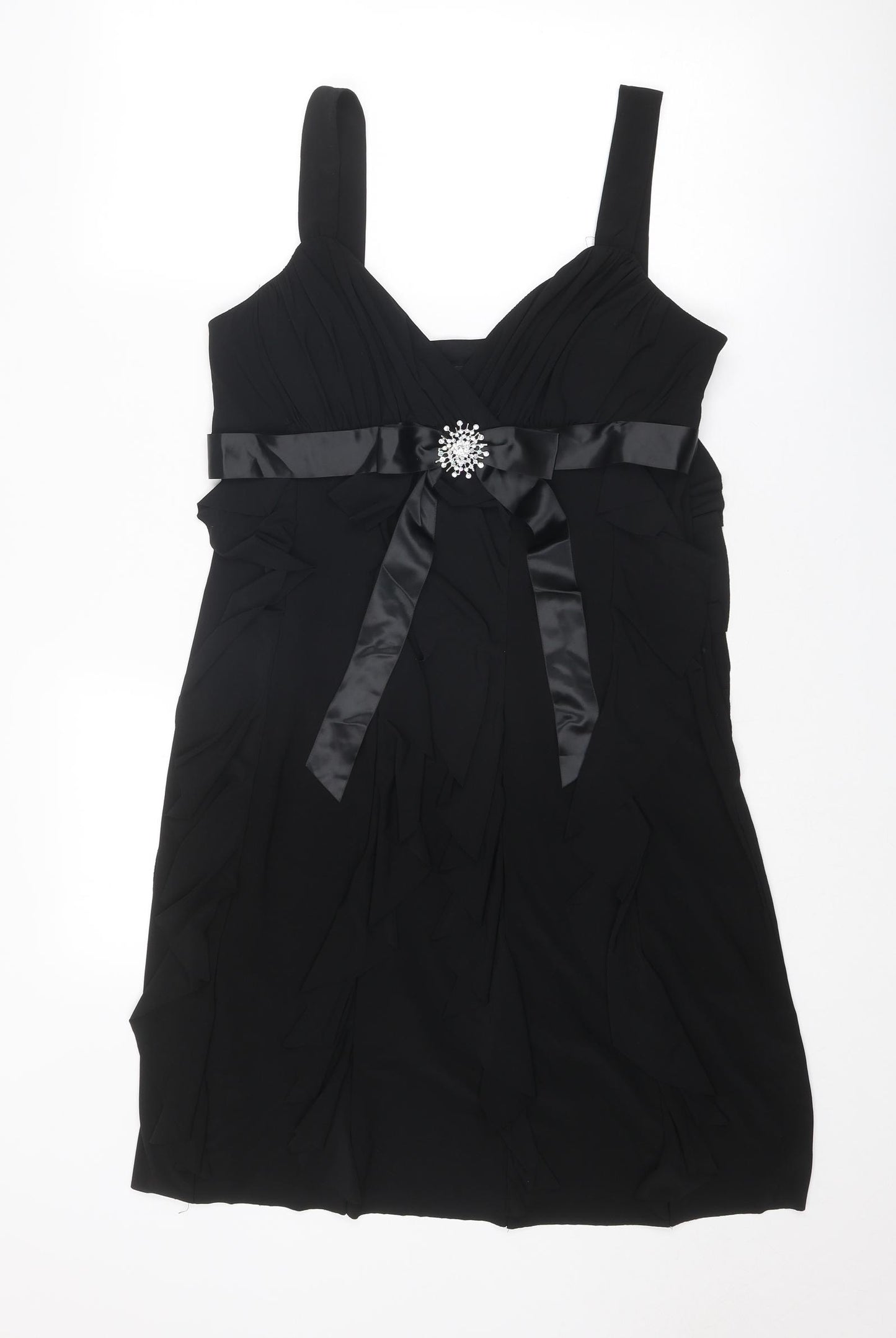 Scarlett Nite Womens Black Polyester Slip Dress Size 14 V-Neck Zip