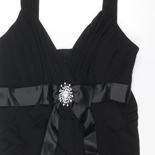 Scarlett Nite Womens Black Polyester Slip Dress Size 14 V-Neck Zip