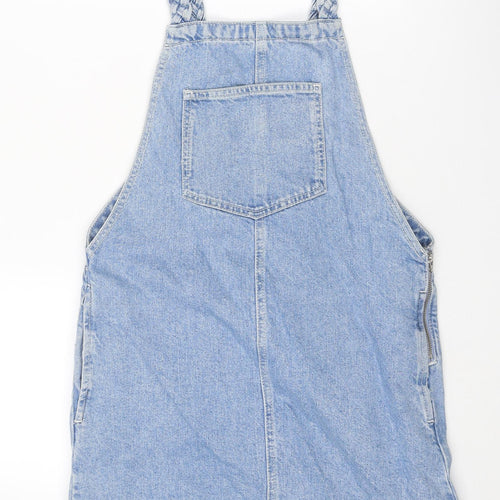 Topshop Womens Blue Cotton Pinafore/Dungaree Dress Size 6 Square Neck Pullover