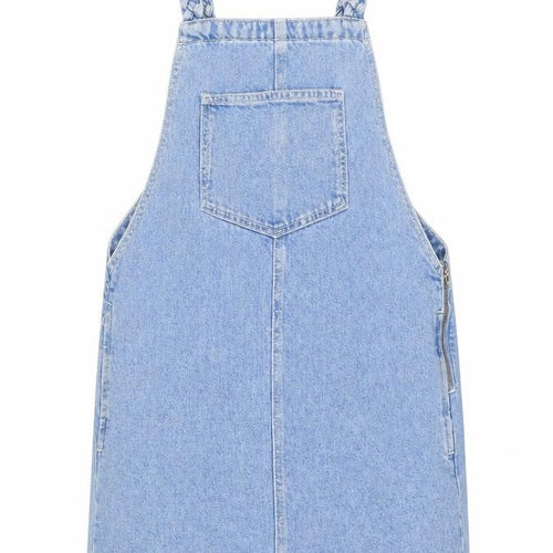 Topshop Womens Blue Cotton Pinafore/Dungaree Dress Size 6 Square Neck Pullover