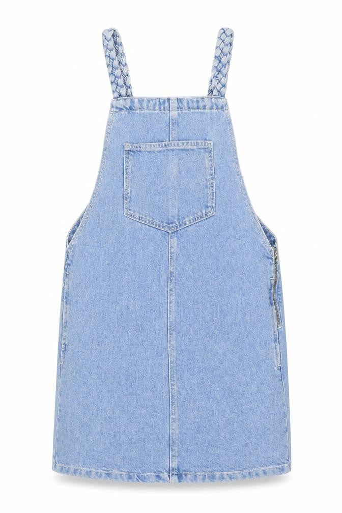 Topshop Womens Blue Cotton Pinafore/Dungaree Dress Size 6 Square Neck Pullover